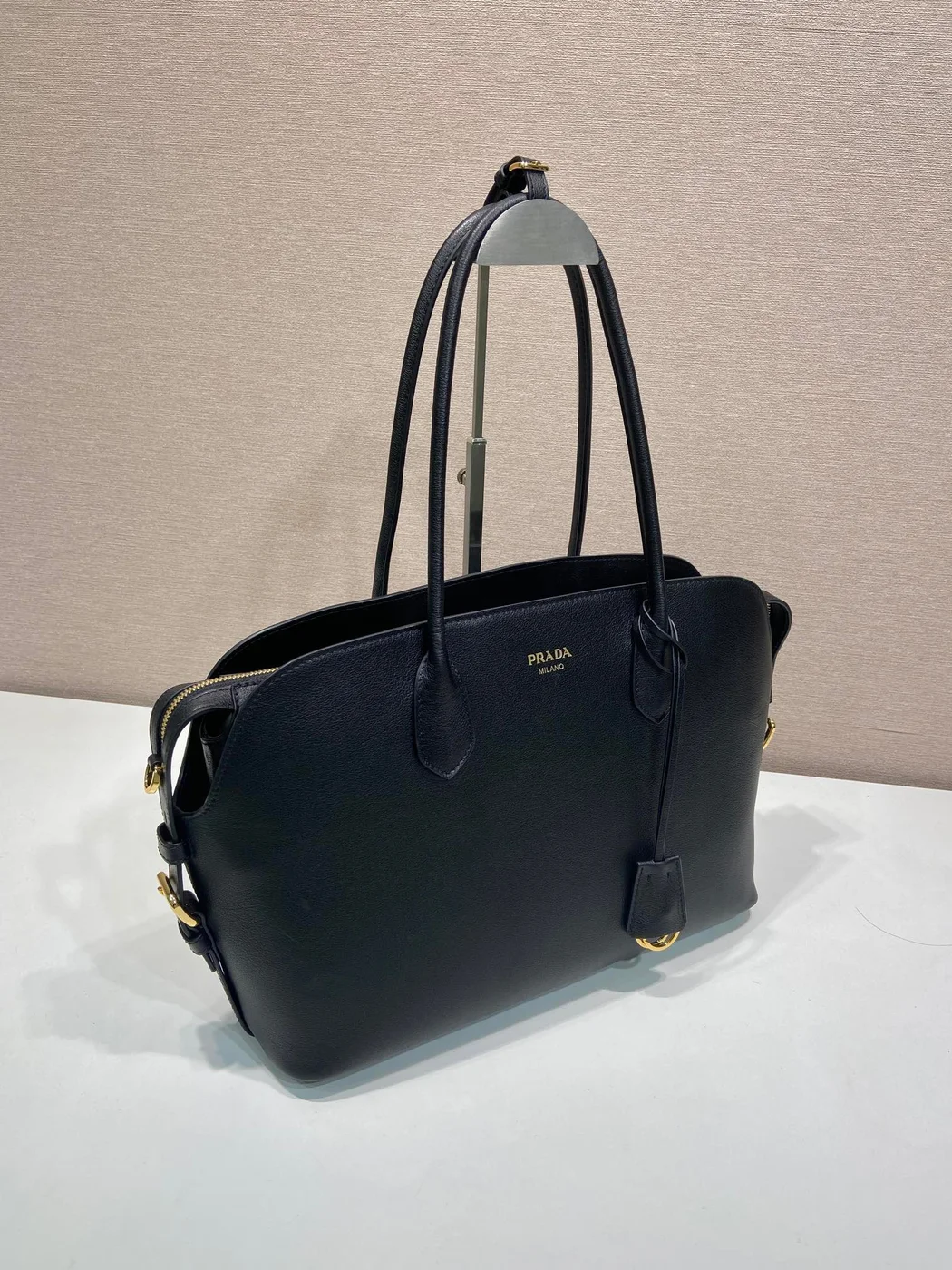 Prada Large Leather Tote Bag — Black product view 2
