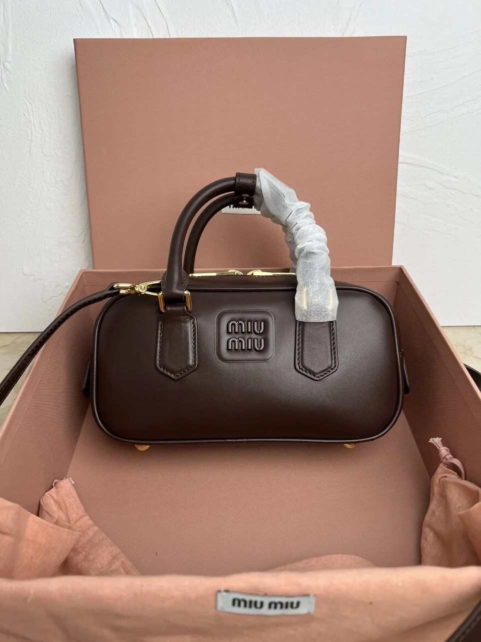 Miu Miu Arcadie Medium Bag in Dark Brown Leather product view 2