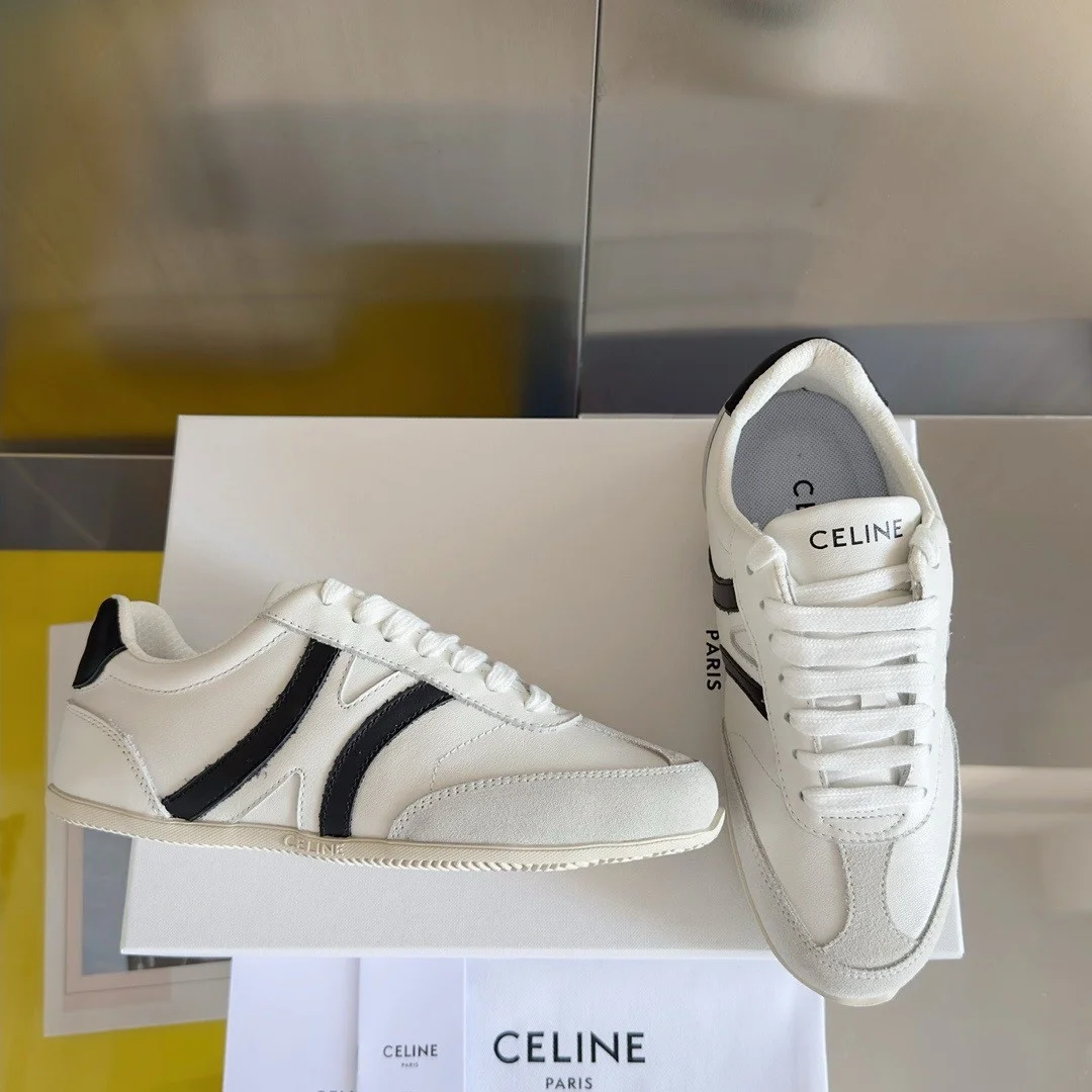 Celine Women’s Jogger Low-top Sneakers in White and Black Leather product view 6