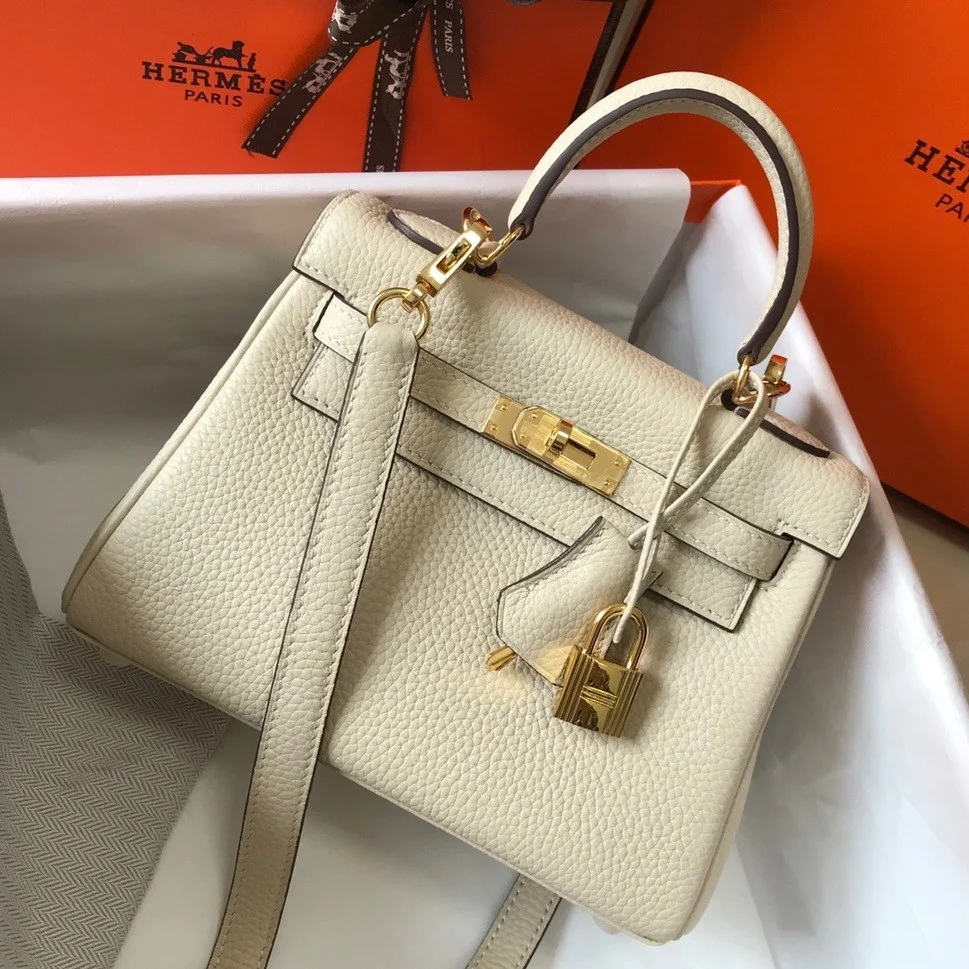 Hermes Kelly 20cm Bag In Craie Clemence Leather GHW product view 1
