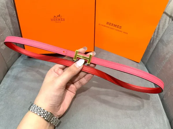 Hermès Bright Pink/Red Reversible Belt with Gold-Tone Slim H Buckle product view 5