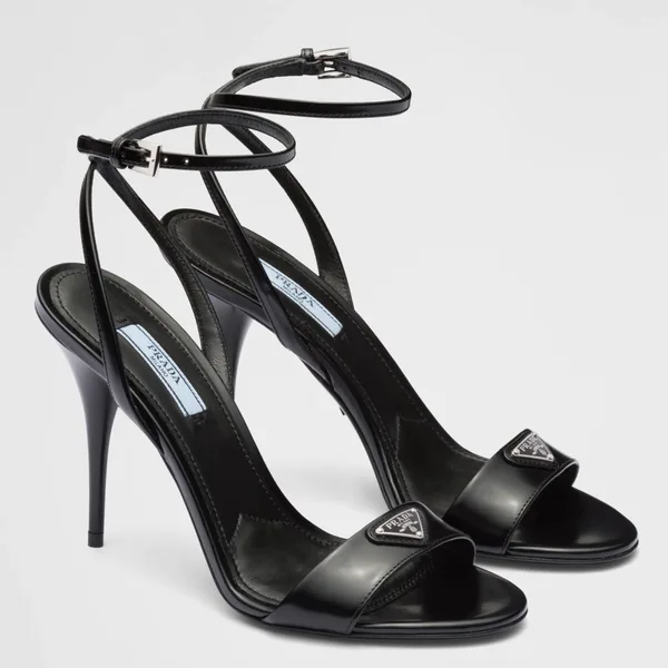 Prada Heel Sandals 85mm In Black Brushed Leather product view 1