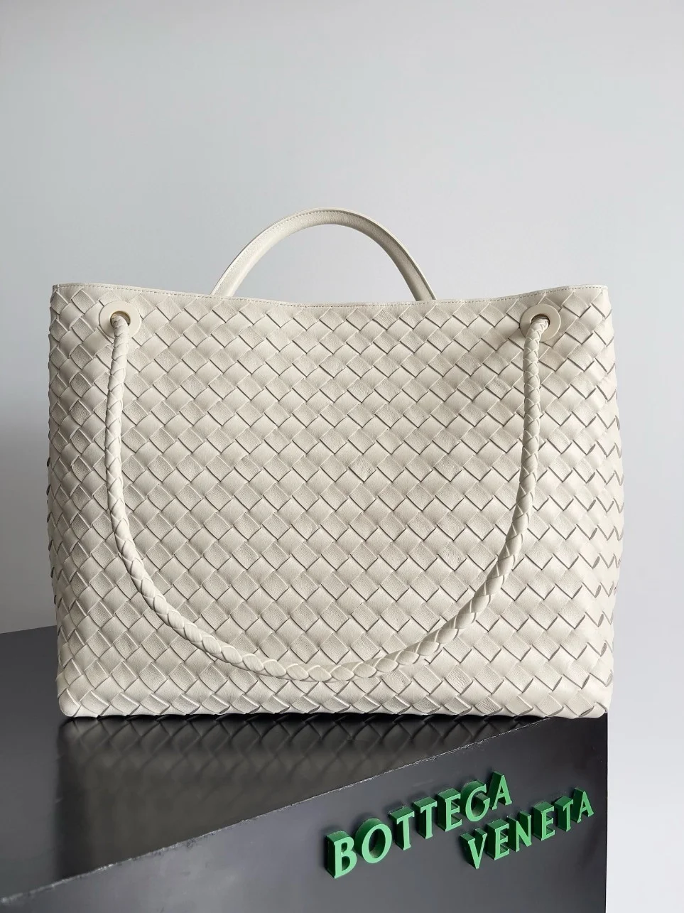 Bottega Veneta Andiamo Large Bag in White Intrecciato Lambskin product view 6
