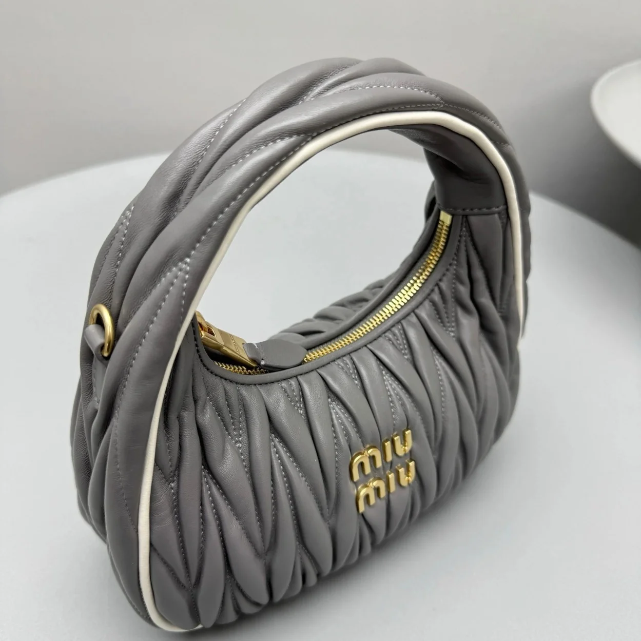 Miu Miu Wander Hobo Bag in Grey Matelasse Nappa Leather product view 7
