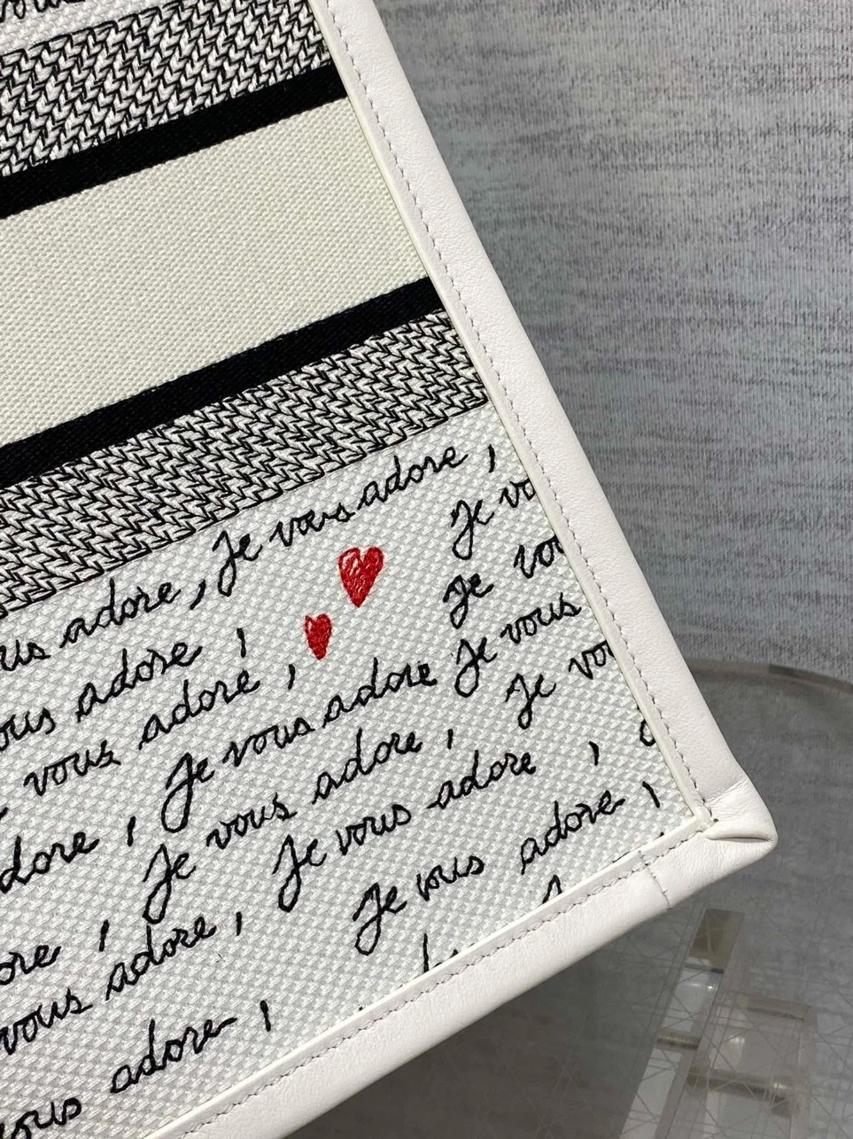 Dior Dioramour Medium Book Tote Bag with Strap in Je Vous Adore Embroidery and White Calfskin product view 3
