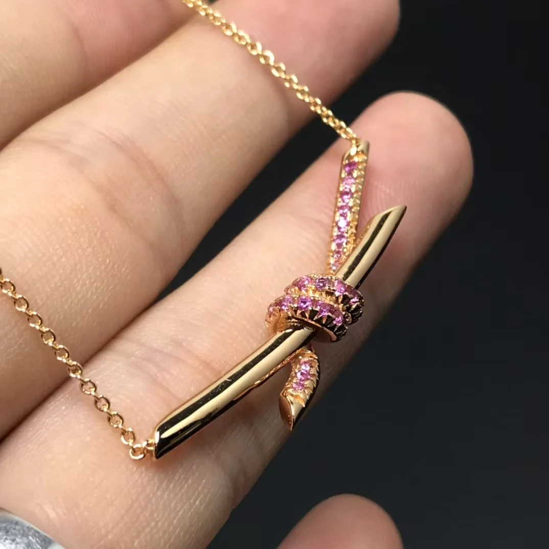 Tiffany & Co. Knot Pink Pavé-Effect Pendant Necklace Rose-Tone product view 4
