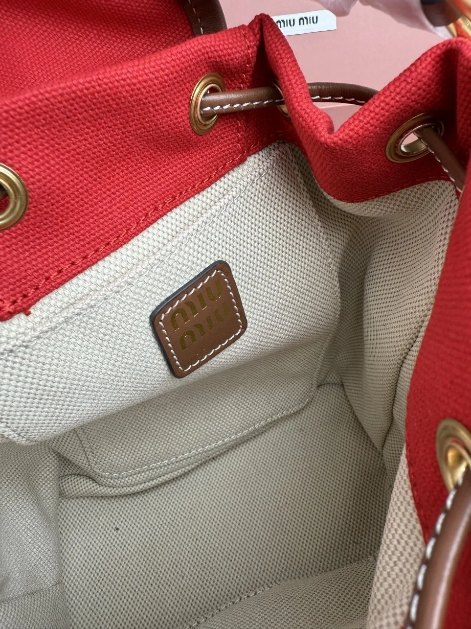 Miu Miu Small Backpack in Red Canvas and Calfskin product view 8