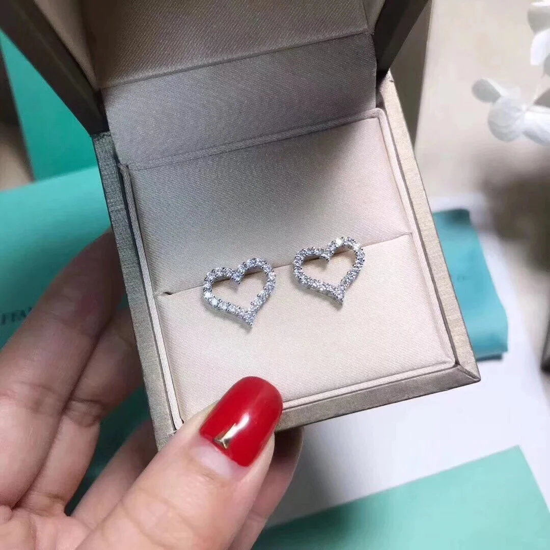 Tiffany & Co. Pavé-Effect Open Heart Stud Earrings Silver-Tone product view 4