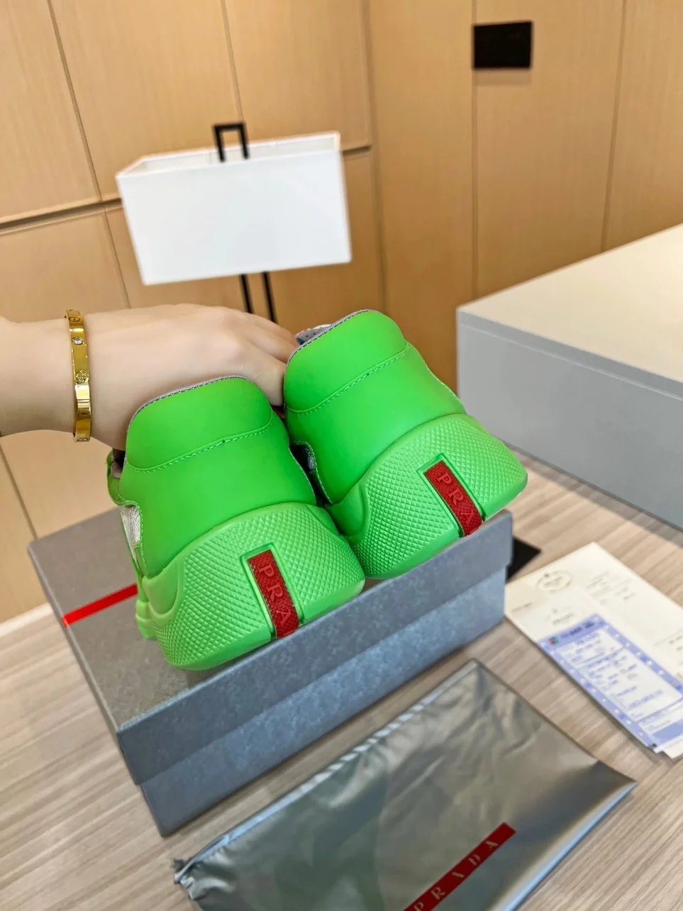 Prada America’s Cup Sneakers in Green Rubber and Bike Fabric product view 4
