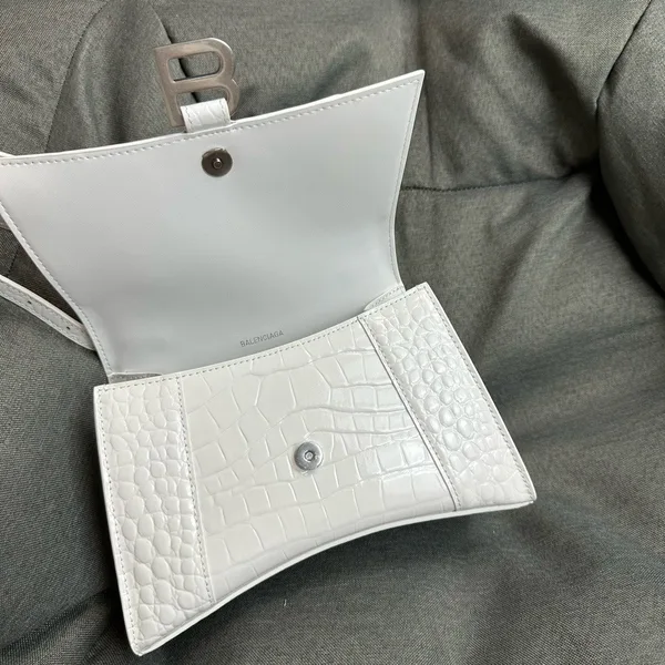 Balenciaga Hourglass Small Bag in White Croc-Embossed Calfskin product view 10