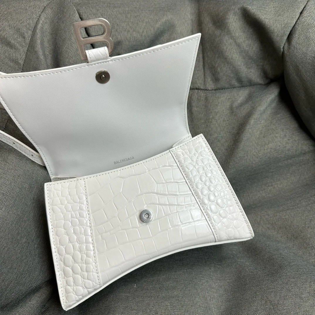 Balenciaga Hourglass Small Bag in White Croc-Embossed Calfskin product view 10