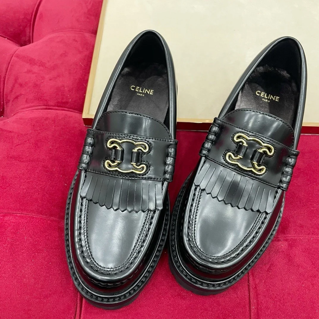 Celine Margaret Loafers in Black Leather with Triomphe Frame product view 3
