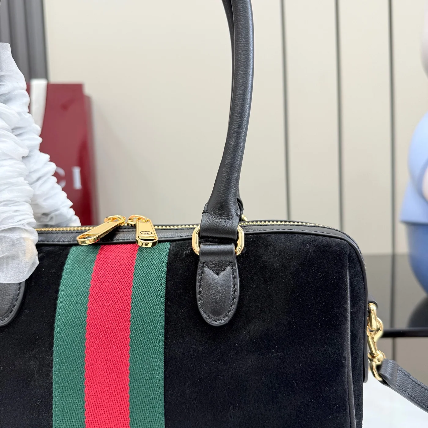 Gucci Borsetto Medium Boston Bag — Black Suede product view 10