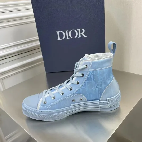 Dior Men’s B23 High-top Sneakers In Ligth Blue Oblique Canvas product view 3