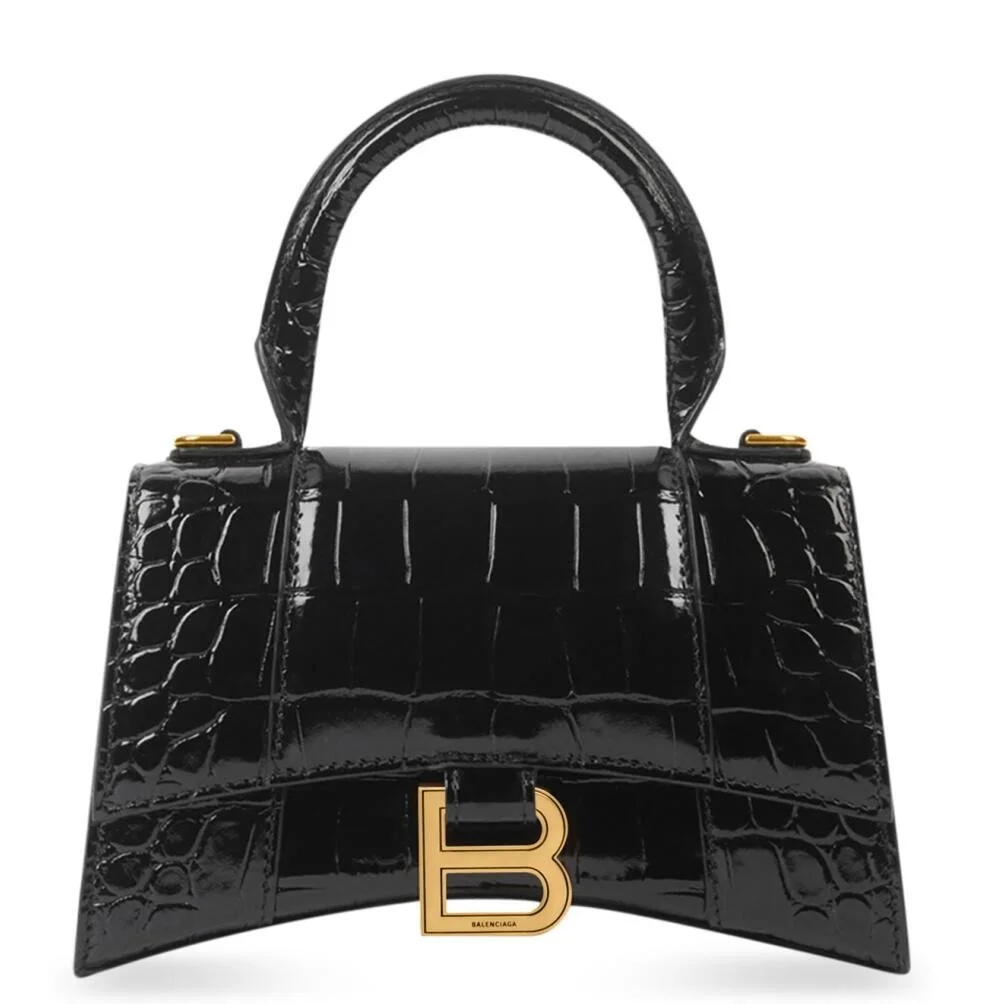 Balenciaga Hourglass XS Bag in Black Croc-Embossed Calfskin product view 1