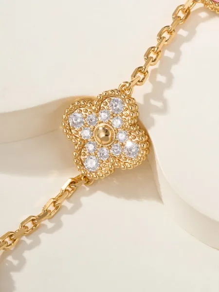 Van Cleef & Arpels Alhambra Pink Clover and Pave-Effect Gold-Tone Bracelet product view 7