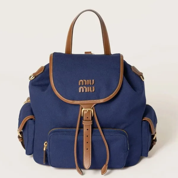 Miu Miu Large Backpack in Blue Canvas and Calfskin product photo