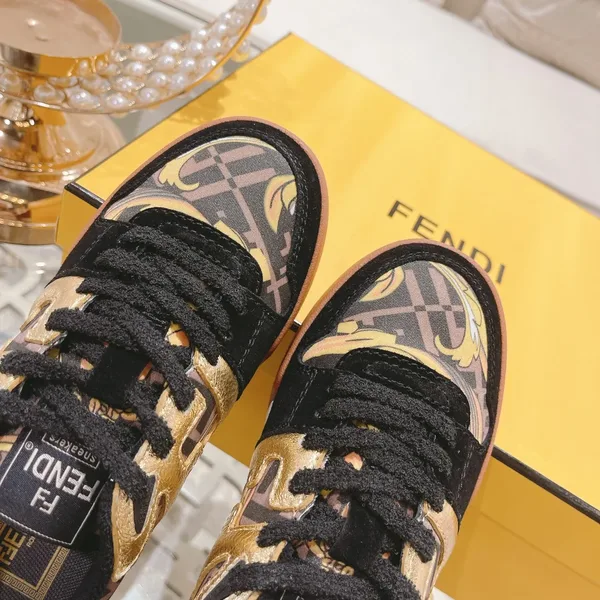 Fendi Match Black Gold Leather Sneakers product view 8