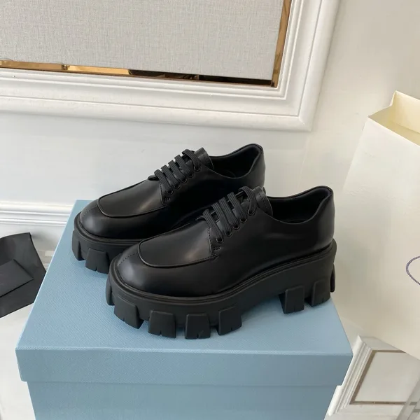 Prada Monolith Lace-up Loafers in Black Brushed Leather product view 4