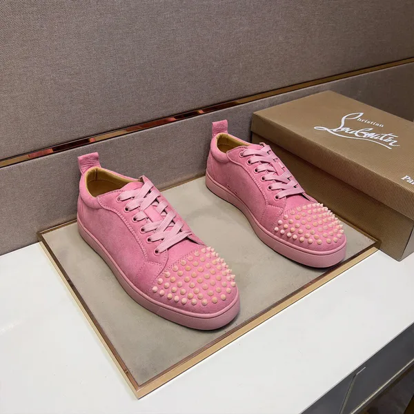 Christian Louboutin Louis Junior Spikes Suede-Effect Sneakers Pink product view 4