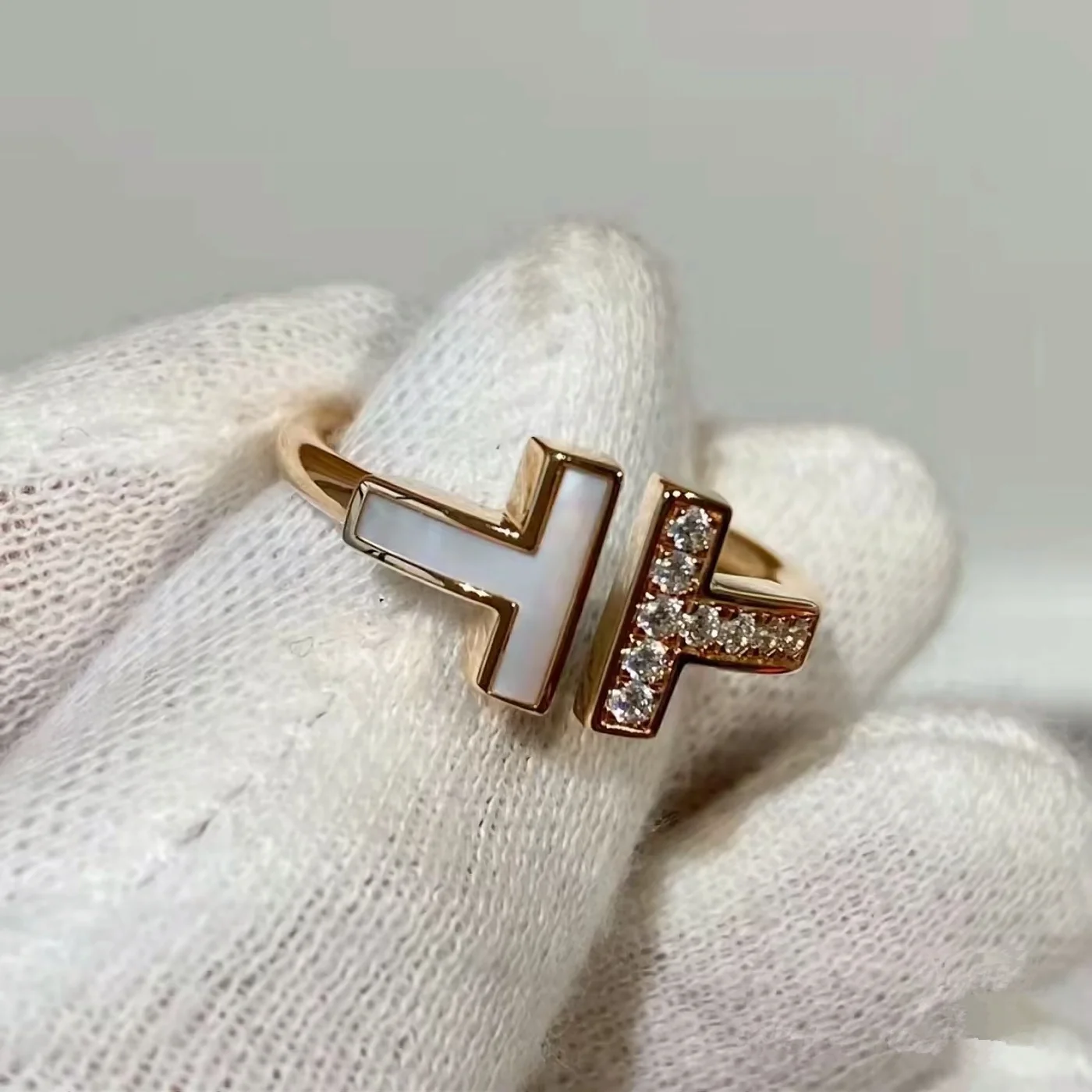 Tiffany & Co. Double T Colored Inlay Ring Rose-Tone with Black Inlay product view 1