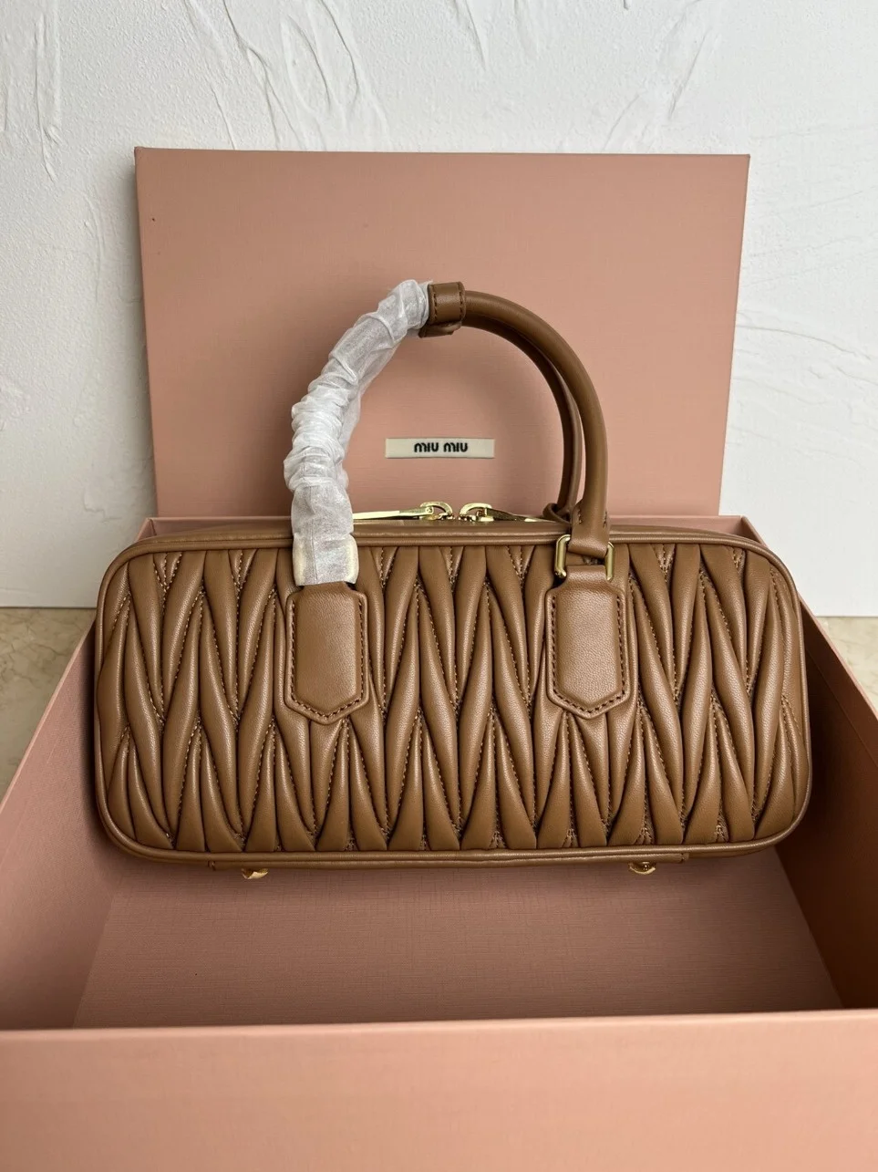 Miu Miu Arcadie Large Bag in Caramel Matelasse Leather product view 3