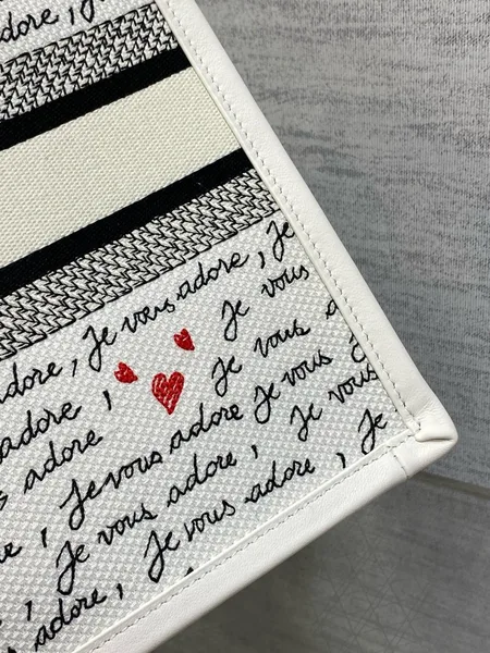 Dior Dioramour Small Book Tote Bag with Strap in Je Vous Adore Embroidery and White Calfskin product view 5