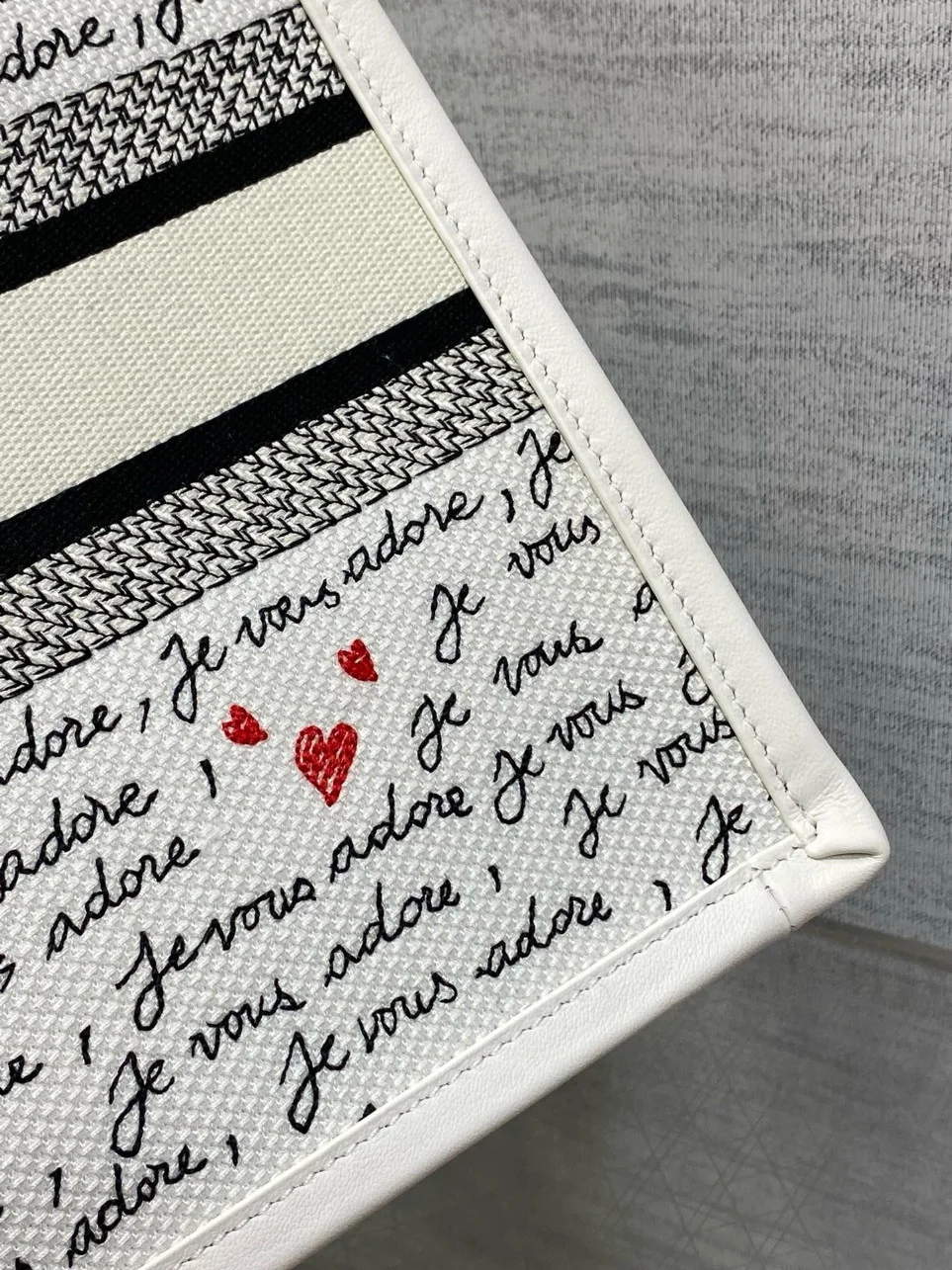 Dior Dioramour Small Book Tote Bag with Strap in Je Vous Adore Embroidery and White Calfskin product view 5