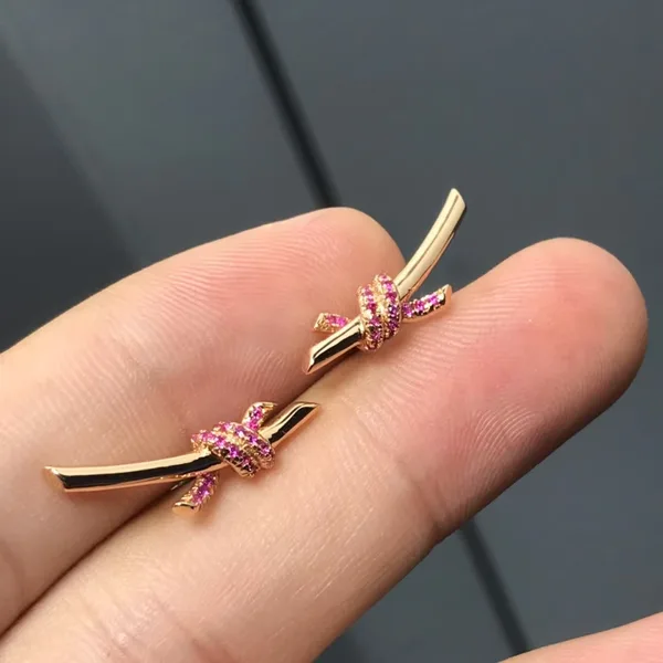 Tiffany & Co. Knot Pink Pavé-Effect Stud Earrings Rose-Tone product view 6