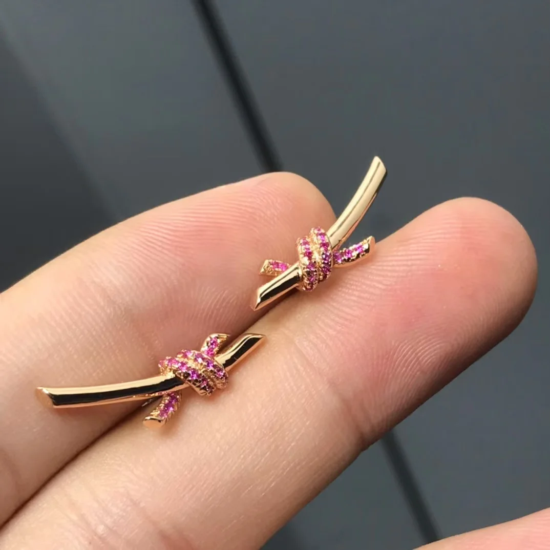 Tiffany & Co. Knot Pink Pavé-Effect Stud Earrings Rose-Tone product view 6