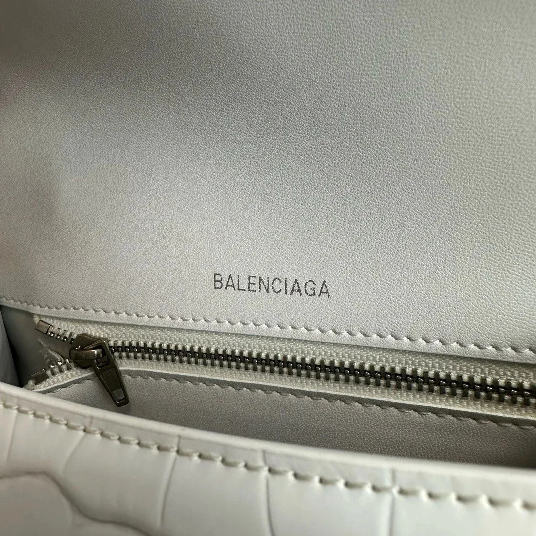 Balenciaga Hourglass Small Bag in White Croc-Embossed Calfskin product view 8