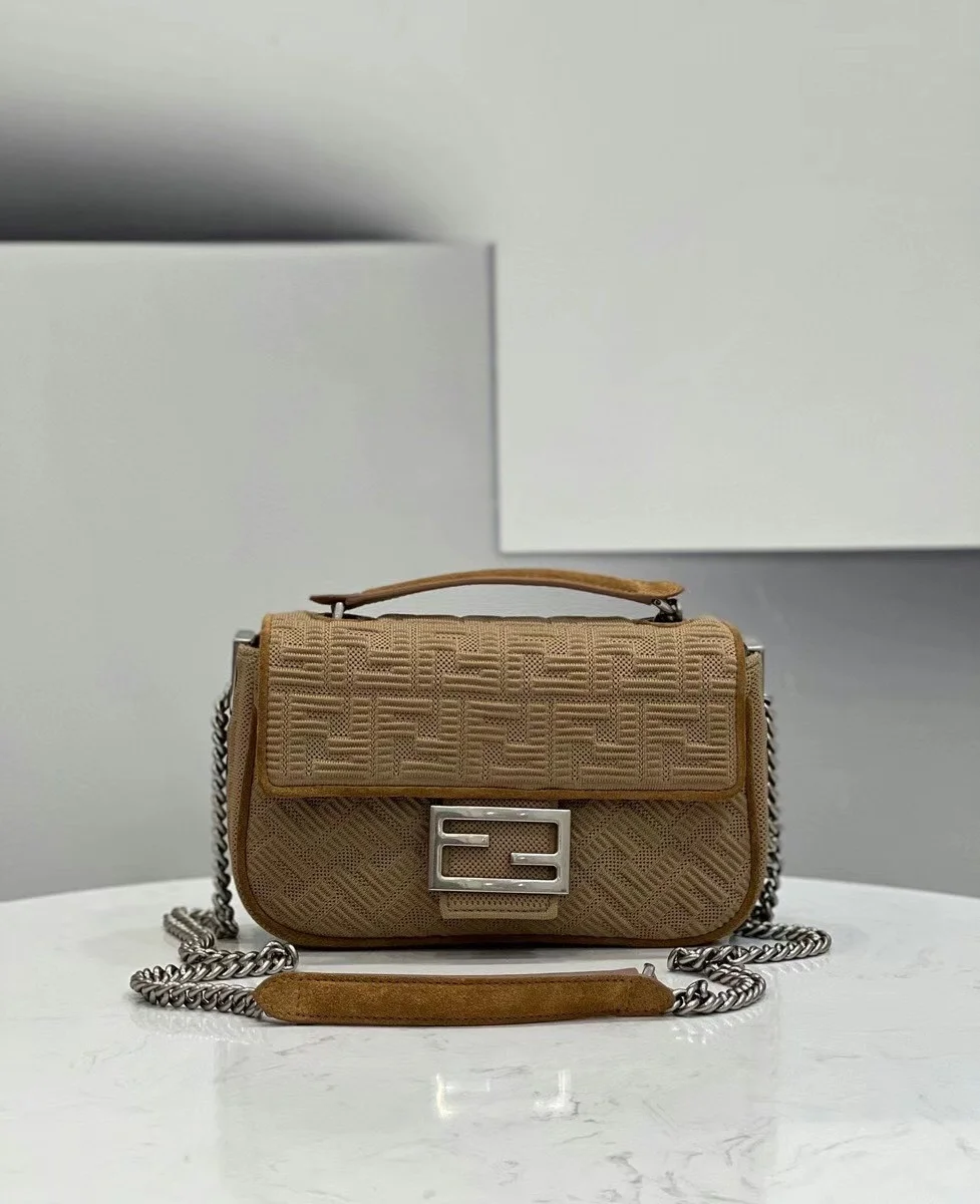 Fendi Baguette Chain Midi Bag In Beige FF Fabric product view 4