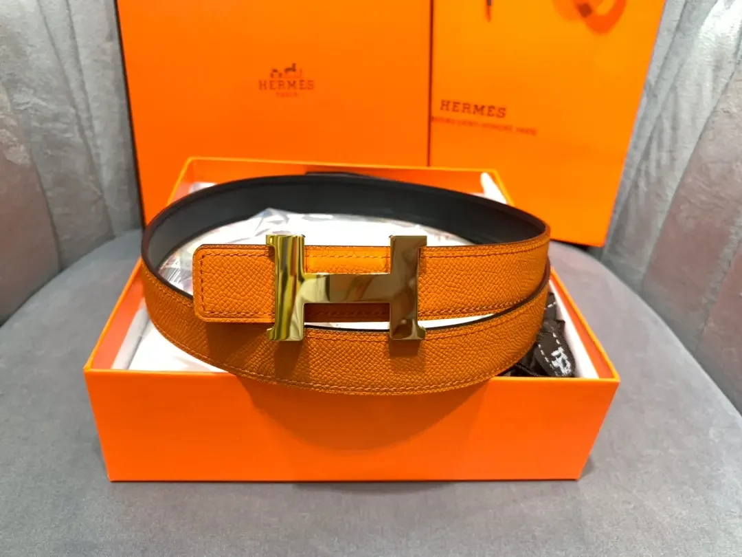 Hermès Orange/Black Reversible Belt with Gold-Tone Wide H Buckle product view 2