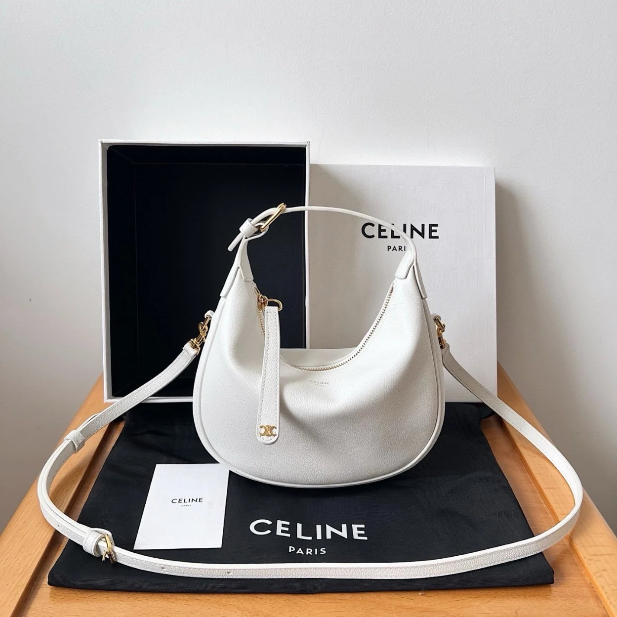 Celine Lulu Teen Hobo Bag in White Grained Calfskin product view 7