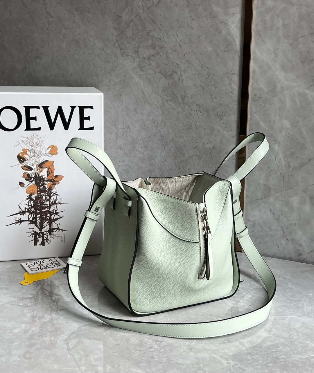 Loewe Compact Hammock Bag in Light Celadon Grained Calfskin product view 6