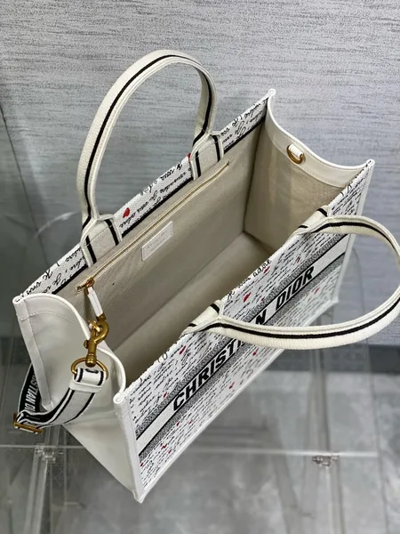 Dior Dioramour Medium Book Tote Bag with Strap in Je Vous Adore Embroidery and White Calfskin product view 5