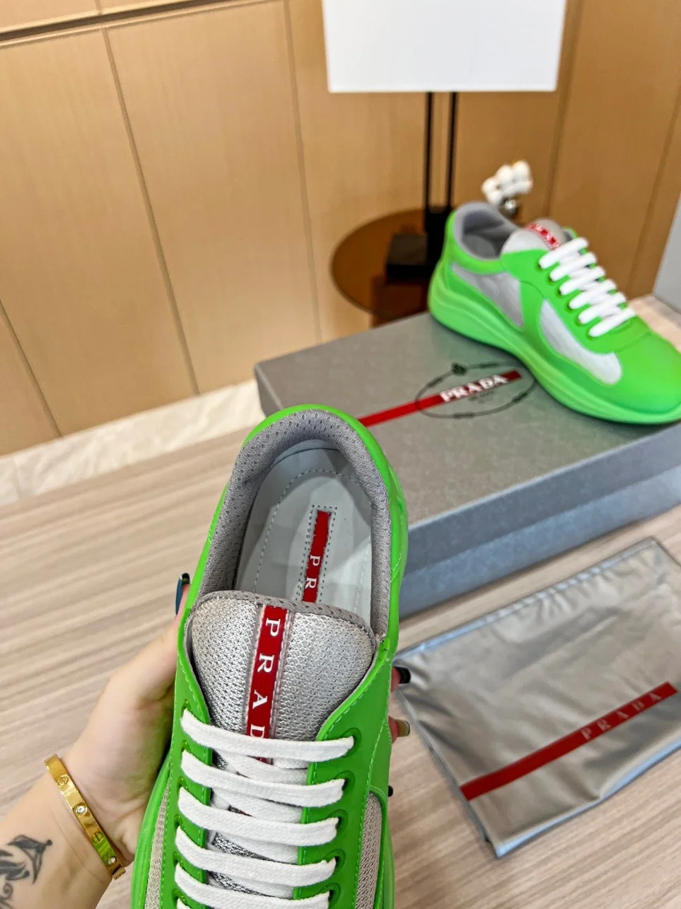 Prada America’s Cup Sneakers in Green Rubber and Bike Fabric product view 6