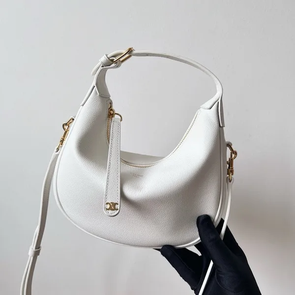 Celine Lulu Teen Hobo Bag in White Grained Calfskin product view 3