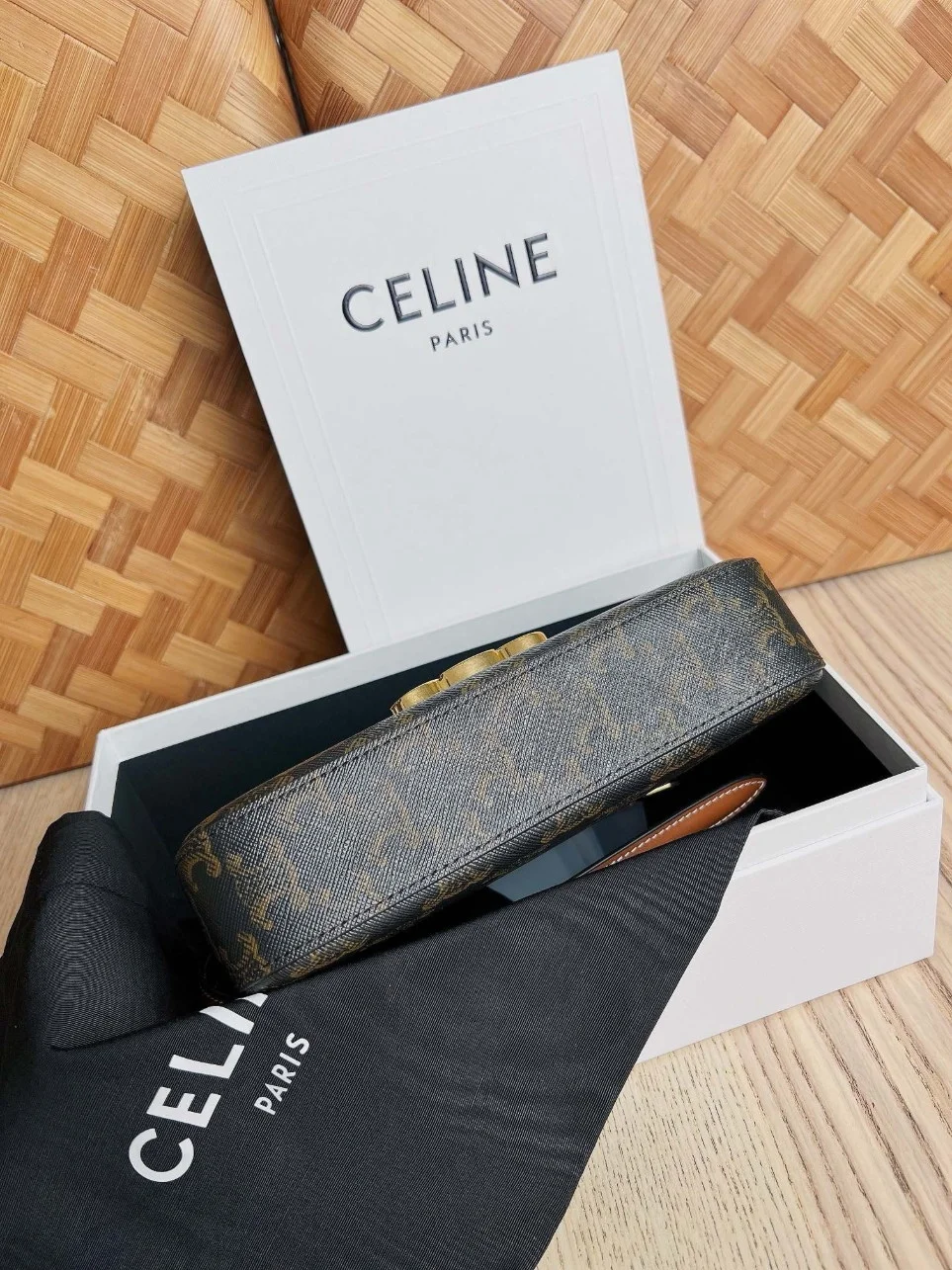 Celine Claude Shoulder Bag in Black Triomphe Canvas product view 2