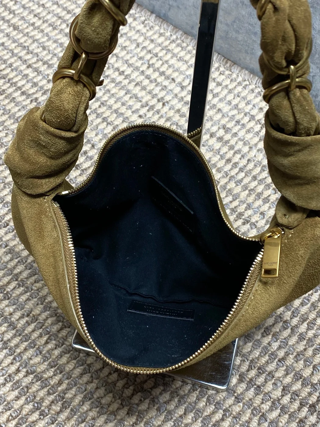 Saint Laurent Amalia Mini Hobo Bag — Olive Suede product view 8