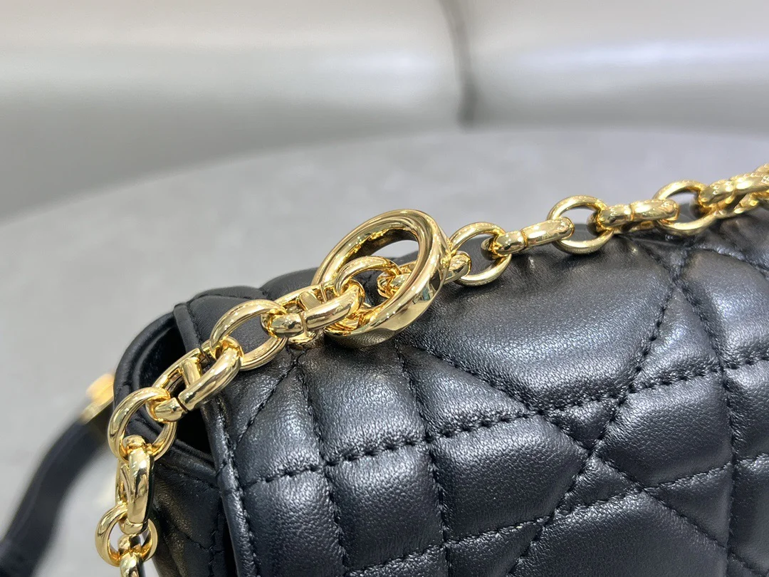 Medium Soft Dior Caro Bag — Black with Gold-Tone Hardware product view 6