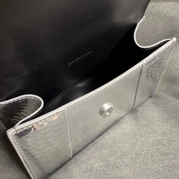 Balenciaga Hourglass XS Bag in Silver Croc-Embossed Calfskin product view 2