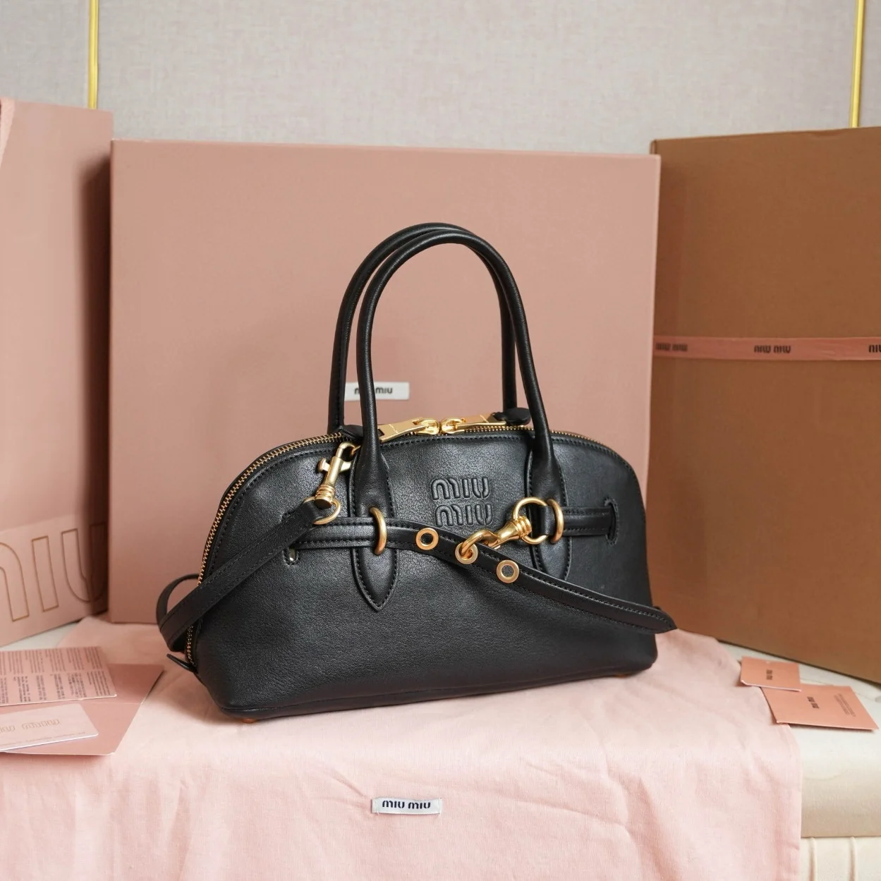 Miu Miu Aventure Medium Top-handle Bag in Black Nappa Leather product view 3