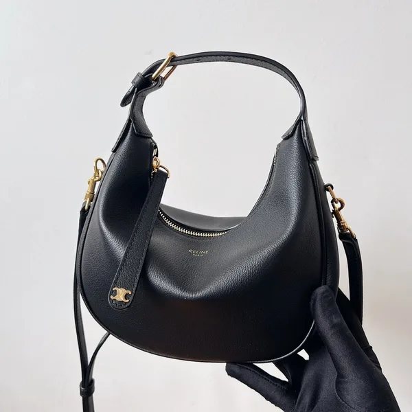 Celine Lulu Teen Hobo Bag in Black Grained Calfskin product view 9