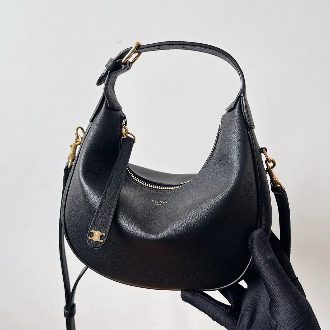Celine Lulu Teen Hobo Bag in Black Grained Calfskin product view 9