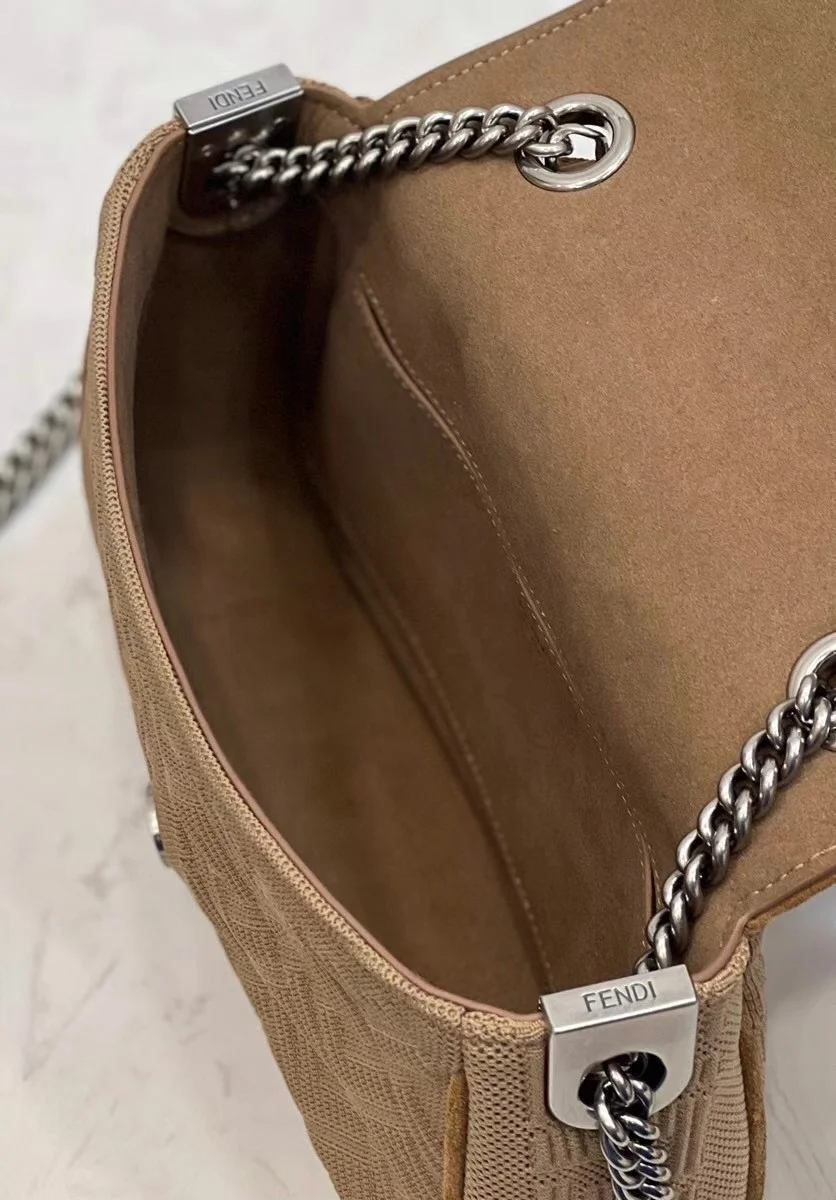 Fendi Baguette Chain Midi Bag In Beige FF Fabric product view 9