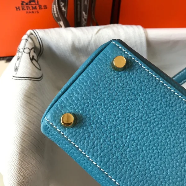 Hermes Kelly 20cm Bag In Blue Jean Clemence Leather GHW product view 5