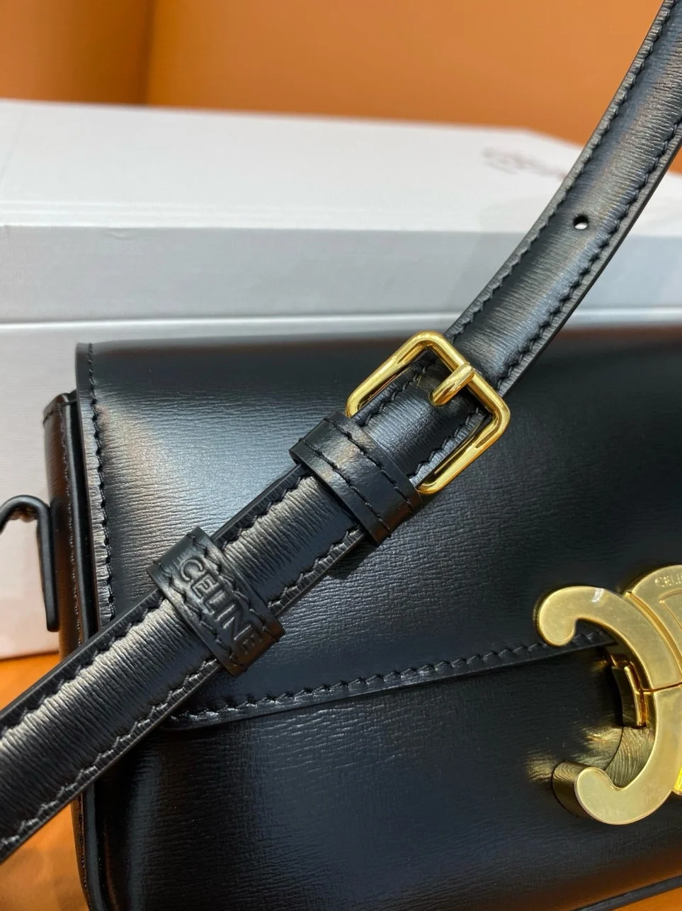 Celine Claude Shoulder Bag in Black Calfskin product view 3