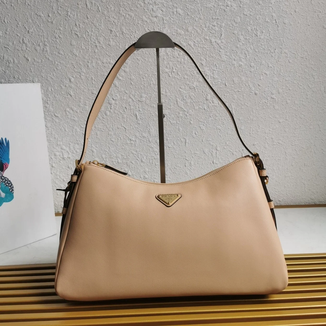 Prada Aimee Large Shoulder Bag in Travertine Leather product view 10