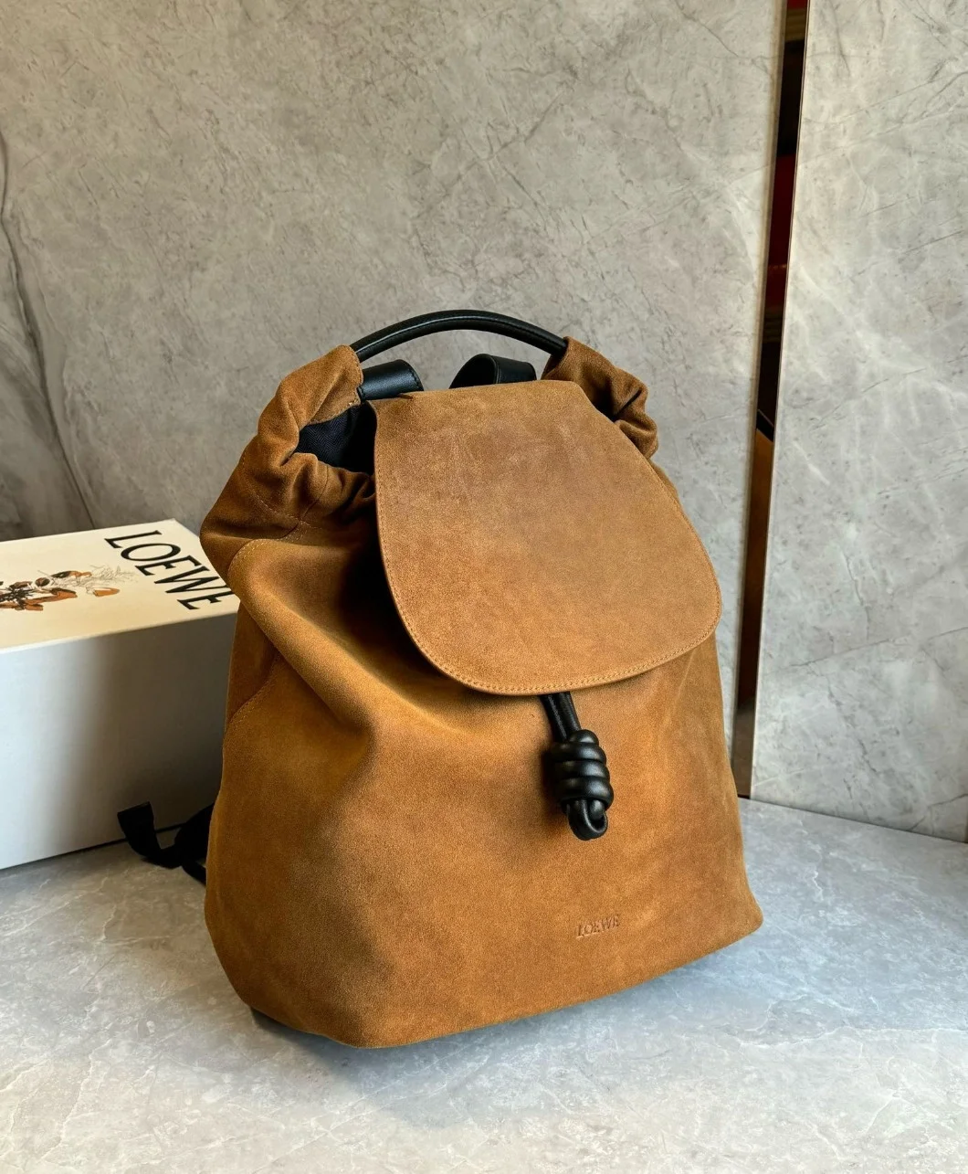 Loewe Flamenco Backpack in Brown Suede Calfskin product view 4